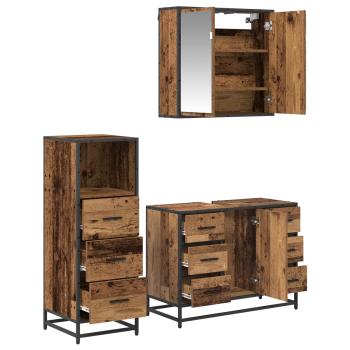 Badezimmermöbel-Set 3 stk. Altholz 80 x 33 x 60 cm