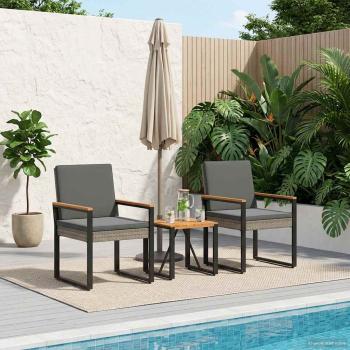 ARDEBO.de - Gartenmöbel Set 3 stk. Grau und Dunkelgrau Poly-Rattan