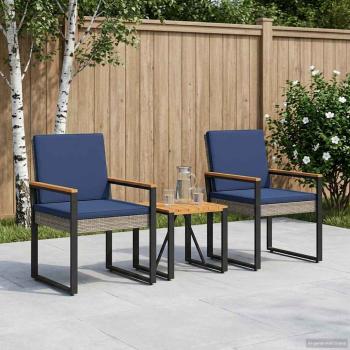 ARDEBO.de - Gartenmöbel Set 3 stk. Grau und Marineblau Poly-Rattan