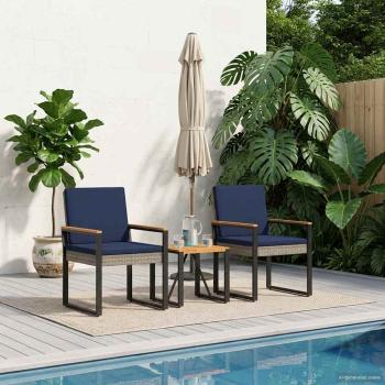 Gartenmöbel Set 3 stk. Grau und Marineblau Poly-Rattan