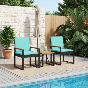 ARDEBO.de - Gartenmöbel Set 3 stk. Schwarz und Türkis Poly-Rattan