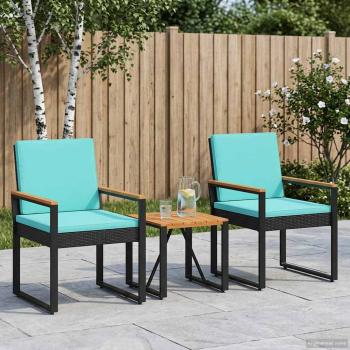 Gartenmöbel Set 3 stk. Schwarz und Türkis Poly-Rattan