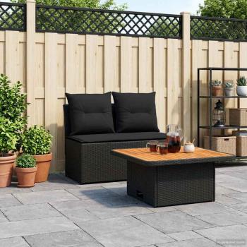 2 Stück Garten Mittel Sofa Mit Hochklapptisch Poly-Rattan
