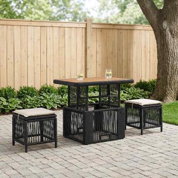 ARDEBO.de - Garten Essgruppe 3 stk. Schwarz und Creme Poly-Rattan