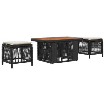 Garten Essgruppe 3 stk. Schwarz und Creme Poly-Rattan