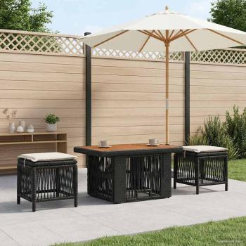 Garten Essgruppe 3 stk. Schwarz und Creme Poly-Rattan