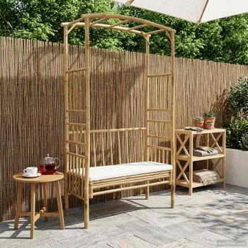 ARDEBO.de - Gartenbogen mit Sitzbank Cremeweiß 115 x 50 x 205 cm Bambus