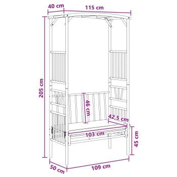 Gartenbogen mit Sitzbank Dunkelgrau 115 x 50 x 205 cm Bambus