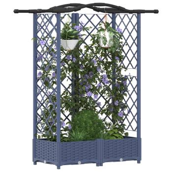 Hochbeet mit Rankgitter und Dach Grau 124 x 40 x 123 cm PP