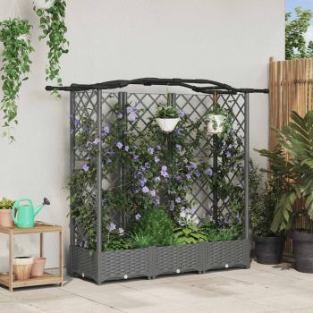 ARDEBO.de - Hochbeet mit Rankgitter und Dach Hellgrau 163 x 40 x 123 cm PP