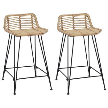 ARDEBO.de - Barhocker 2 Stk. Natur 44 x 45 x 76 cm Rattan und Stahl