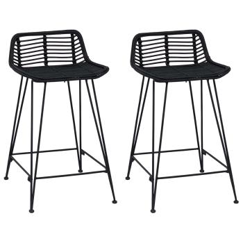 Barhocker 2 Stk. Schwarz 44 x 45 x 76 cm Rattan und Stahl