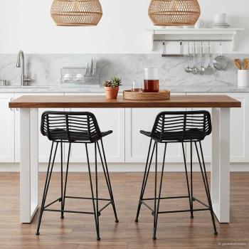 Barhocker 2 Stk. Schwarz 44 x 45 x 76 cm Rattan und Stahl