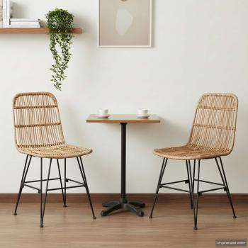 ARDEBO.de - Esststuhl 2 Stk. Rattan und Stahl Natur 41 x 55 x 85 cm