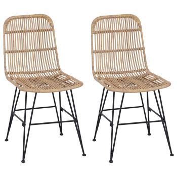 Esststuhl 2 Stk. Rattan und Stahl Natur 41 x 55 x 85 cm