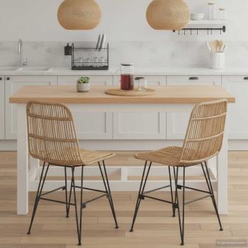 Esststuhl 2 Stk. Rattan und Stahl Natur 41 x 55 x 85 cm