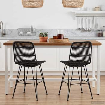 ARDEBO.de - Esststuhl 2 stk. Rattan und Stahl Schwarz 41 x 55 x 85 cm