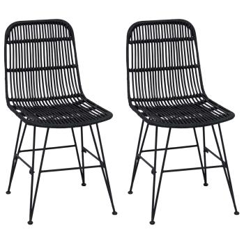 Esststuhl 2 stk. Rattan und Stahl Schwarz 41 x 55 x 85 cm