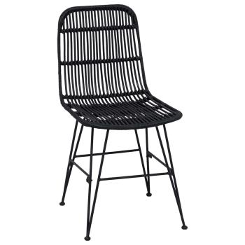 Esststuhl 2 stk. Rattan und Stahl Schwarz 41 x 55 x 85 cm