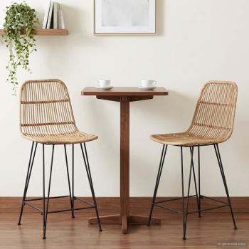 Barhocker 2 Stk. Natur 44 x 54 x 96 cm Rattan und Stahl
