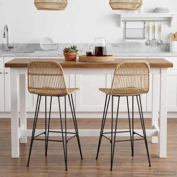 ARDEBO.de - Barhocker 2 Stk. Natur 44 x 55 x 109 cm Rattan und Stahl