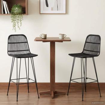 Barhocker 2 stk. Schwarz 44 x 55 x 109 cm Rattan und Stahl