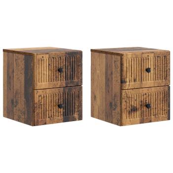 Wandmontierter Nachttisch 2 Stk. Altholz 33 x 34,5 x 40 cm