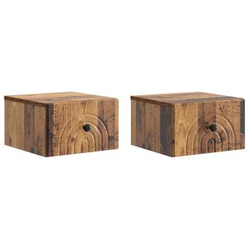 Wandmontierter Nachttisch 2 stk. Altholz 33 x 34,5 x 20 cm
