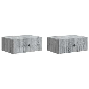 Wandmontierter Nachttisch 2 Stk. Sonoma-Grau 49 x 34,5 x 20 cm