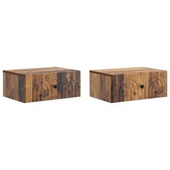 Wandmontierter Nachttisch 2 Stk. Altholz 49 x 34,5 x 20 cm