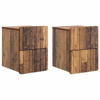 Wandmontierter Nachttisch 2 Stk. Altholz 33 x 34,5 x 43 cm