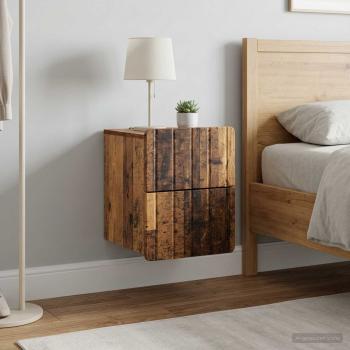 Wandmontierter Nachttisch 2 Stk. Altholz 33 x 34,5 x 43 cm