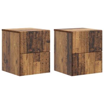 Wandmontierter Nachttisch 2 Stk. Altholz 33 x 34,5 x 40 cm