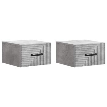 Wandmontierter Nachttisch 2 Stk. Betongrau 34,5 x 33 x 20 cm