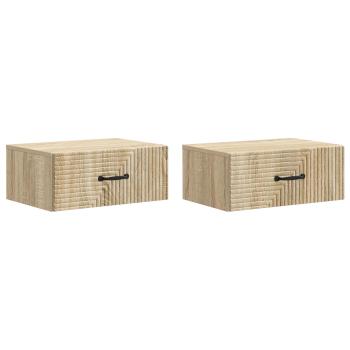 Wandmontierter Nachttisch 2 Stk. Sonoma-Eiche 49 x 34,5 x 20 cm
