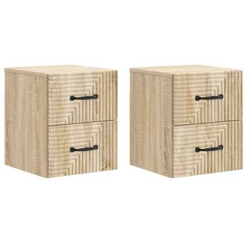 Wandmontierter Nachttisch 2 stk. Sonoma-Eiche 34,5 x 33 x 40 cm