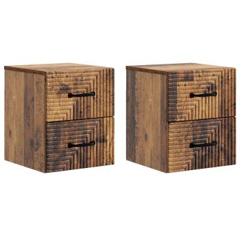 Wandmontierter Nachttisch 2 Stk. Altholz 34,5 x 33 x 40 cm