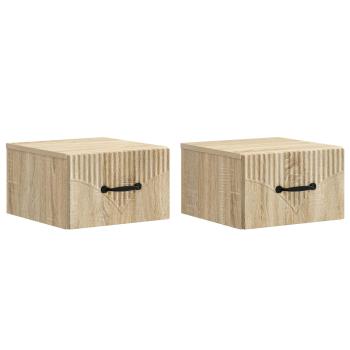 Wandmontierter Nachttisch 2 stk. Sonoma-Eiche 34,5 x 33 x 20 cm