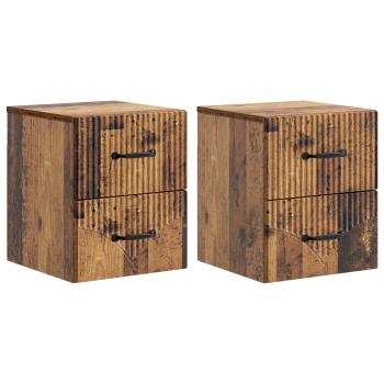 Wandmontierter Nachttisch 2 stk. Altholz 34,5 x 33 x 40 cm
