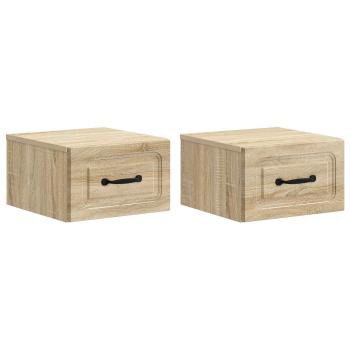 Wandmontierter Nachttisch 2 stk. Sonoma-Eiche 34,5 x 33 x 20 cm
