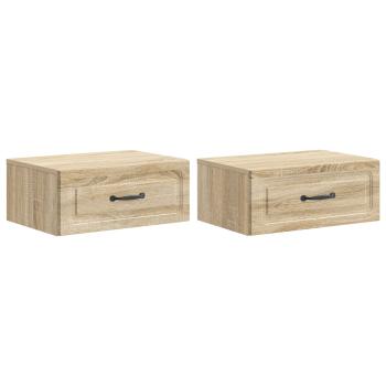 Wandmontierter Nachttisch 2 Stk. Sonoma-Eiche 49 x 34,5 x 20 cm