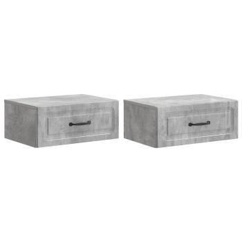 Wandmontierter Nachttisch 2 Stk. Betongrau 49 x 34,5 x 20 cm