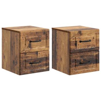 Wandmontierter Nachttisch 2 stk. Altholz 34,5 x 33 x 40 cm