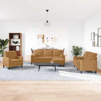 ARDEBO.de - 4-tlg. Sofagarnitur mit Kissen und Nackenrollen Braun Samt