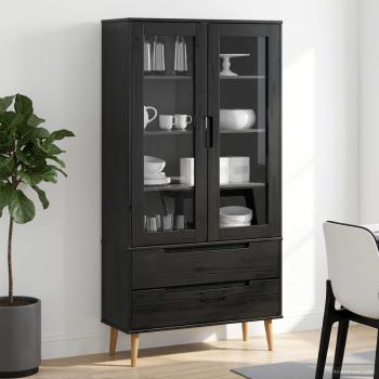 ARDEBO.de - Glasvitrine MOLDE 90 x 35 x 175 cm Massives Kiefernholz Schwarz