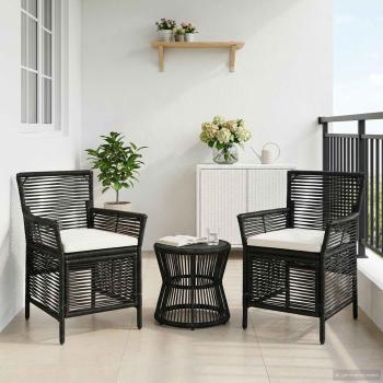 ARDEBO.de - Gartenstuhl 2 stk. Schwarz und Creme Poly-Rattan