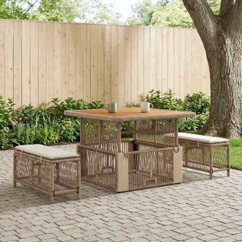 ARDEBO.de - Garten Essgruppe 3 stk. Beige und Creme Poly-Rattan