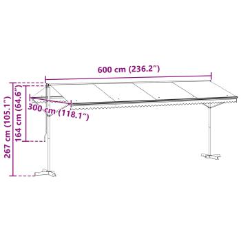Freistehende Markise Grau 6 x 3 m Polyester