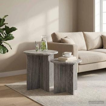 ARDEBO.de - Beistelltisch-Set 2 stk. Graues Sonoma Ø 45 x 45 cm