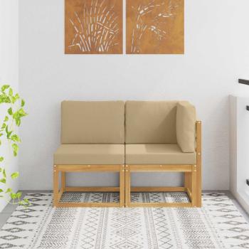 ARDEBO.de - Outdoor Mittel- und Ecksofa 2 Stück Weiß Massivholz Akazie